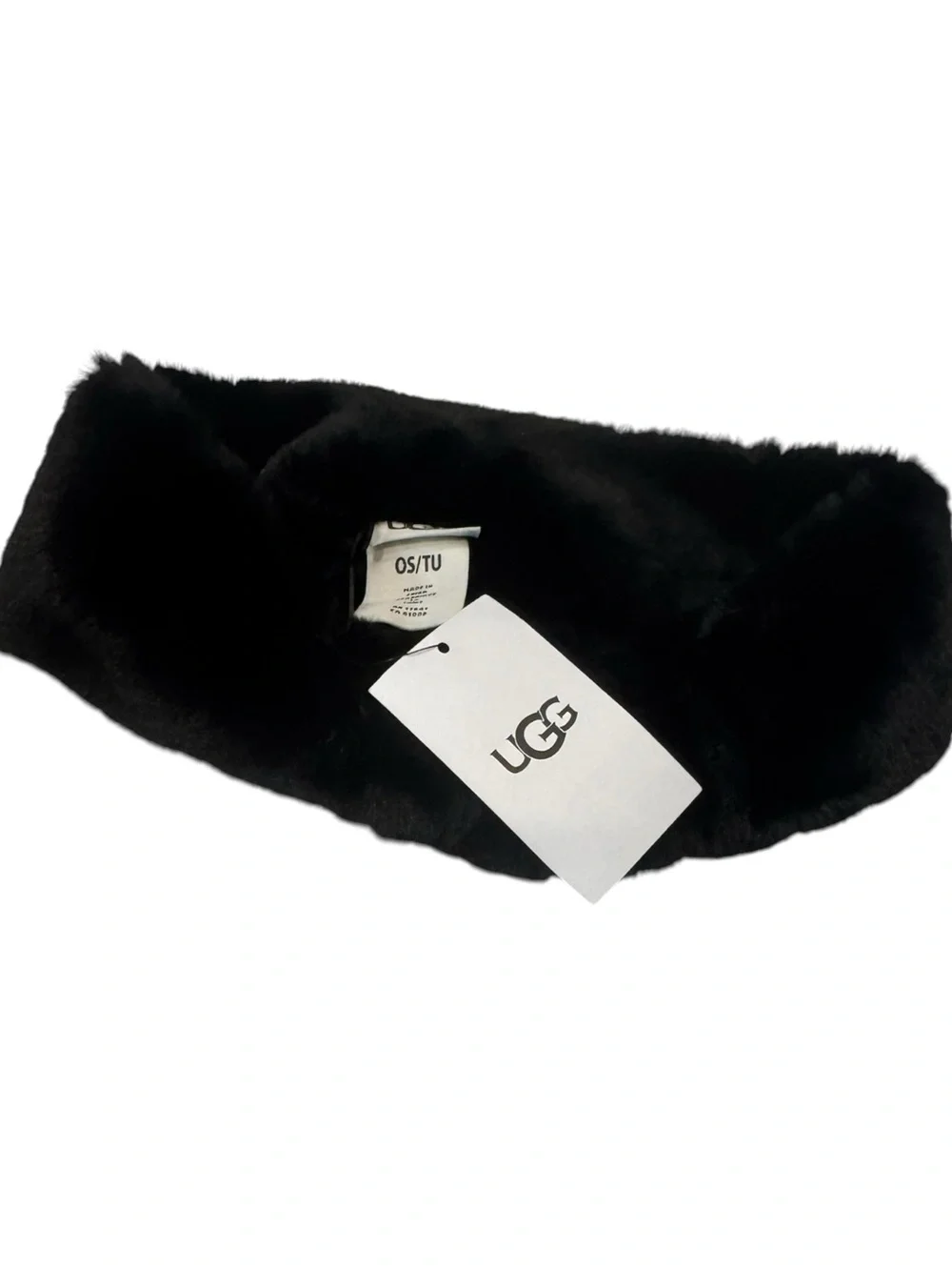 NWT UGG WOMENS BLACK FAUX FUR HEADBAND ONE SIZE
